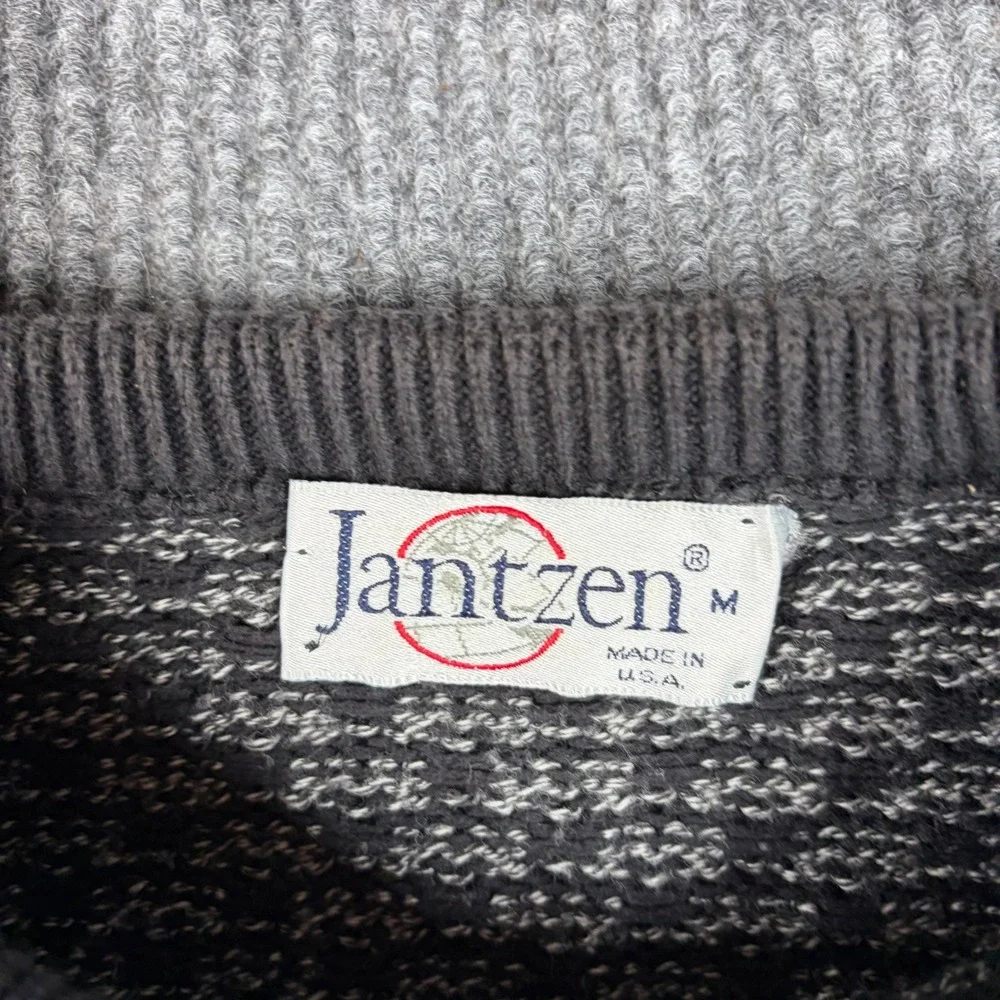 Vintage Jantzen‎ Sweater Men's M 90s Made in USA Geometric Knit Crewneck Gray